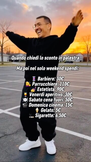 🥊 QUANDO CHIEDI LO SCONTO IN PALESTRA… 😂💸

Ma poi, nel weekend, il portafoglio non conosce sacrifici! 💰

💈 Barbiere: 30€
💇‍♀️ Parrucchiere: 110€
💅 Estetista: 90€
🍹 Aperitivo del venerdì: 30€
🍽️ Cena fuori del sabato: 50€
🎬 Cinema della domenica: 15€
🍦 Gelato: 5€
🚬 Sigarette: 6,50€

💸 TOTALE: 336,50€!

Poi arrivi in palestra e chiedi:
🗣️ «Ma uno sconticino sull’abbonamento non si può fare?» 🤣

🥊 La cosa più assurda?
Per tutto il resto i soldi si trovano sempre… ma quando si tratta di investire sulla propria SALUTE, improvvisamente costa tutto troppo! 😎

💪 LA PALESTRA NON È UNA SPESA. È UN INVESTIMENTO SU TE STESSO!

🔥 KB GYM – ALLENA IL CORPO, CAMBIA LA MENTALITÀ!

#KBGym #Palestra #VitaDaPalestra #GymHumor #FitnessItalia Allenamento NoExcuses GymLife Roma InvestiSuTeStesso ReelItalia